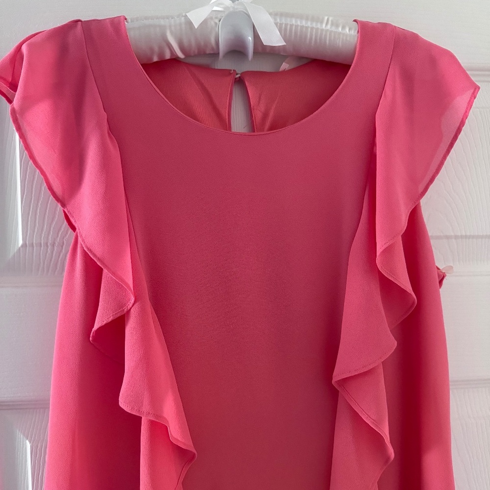 Pink ruffle midi dress